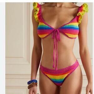 FARM RIO Rainbow Crochet Ruffle Bikini Top